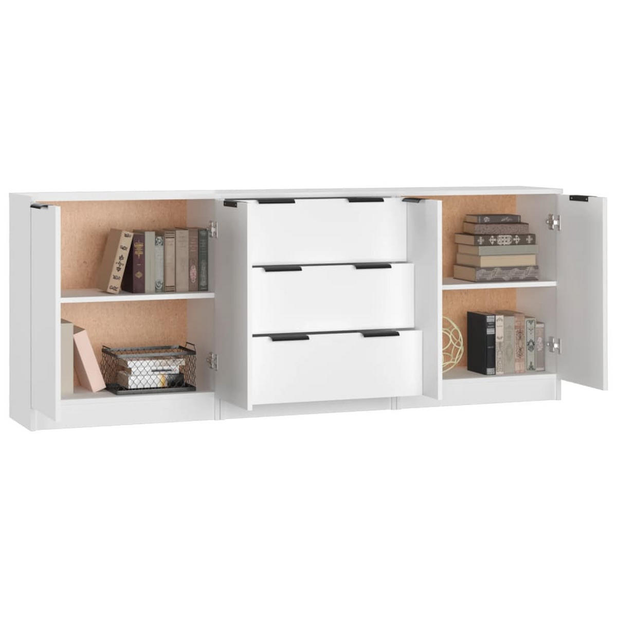 SIDEBOARD 3Er Set Weiss Holzwerkstoff - Weiß, Holzwerkstoff (60/70/30cm) - vidaXL
