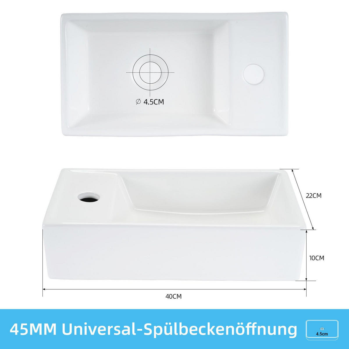 WASCHBECKEN Barr II 40/22/10cm - Weiß, Keramik (22/10/40cm) - Nettlife