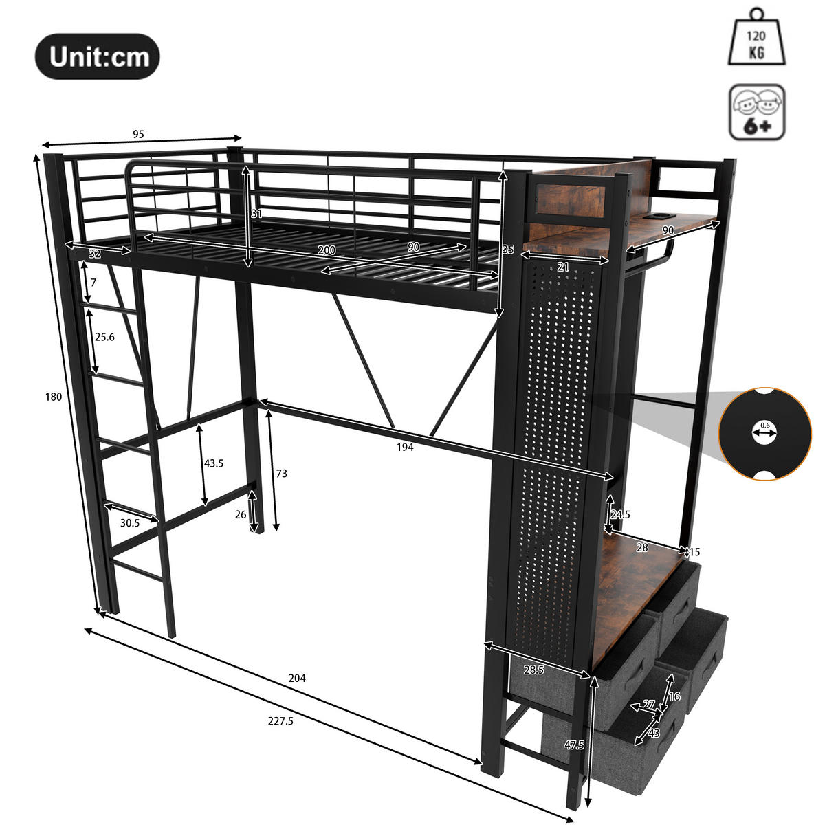 HOCHBETT 90/200 cm Schwarz mit Trockenstab und Einlegeböden aus Eisenrahmen - Schwarz, Metall (90/200cm) - OKWISH