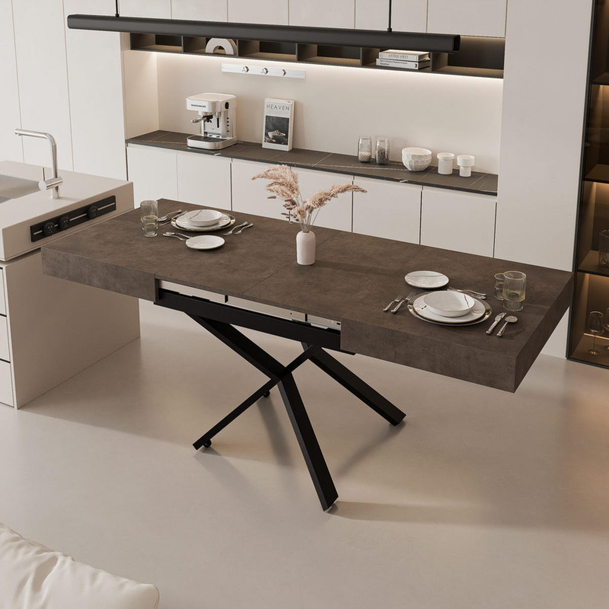 COUCHTISCH SANELLE X ausziehbar mit Liftfunktion, 120/80/76 cm Schwarz/Braun - Schwarz/Braun, Holzwerkstoff/Metall (120/80/27cm) - Idohome