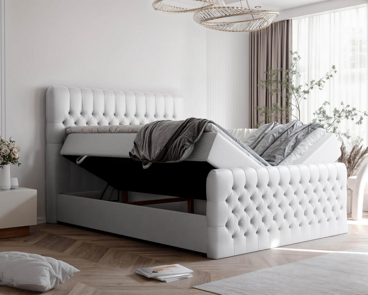 BOXBETT 180x200 cm mit Topper - Weiß, Holzwerkstoff/Textil (180/200cm) - Idohome