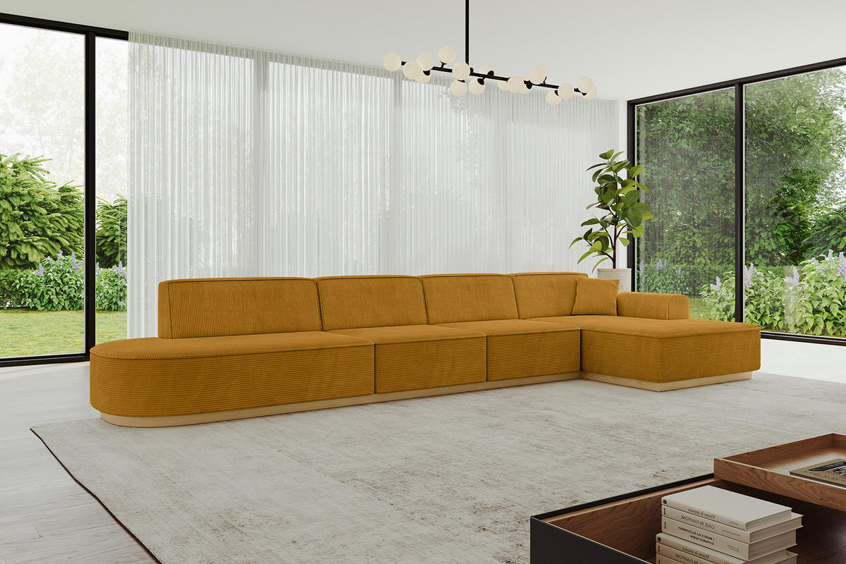 ECKSOFA Ottomane Rechts IREA-L3-v2 - 403x165x81 cm Senfgelb - Currygelb, Holzwerkstoff/Textil (403/165cm) - ALTDECOR