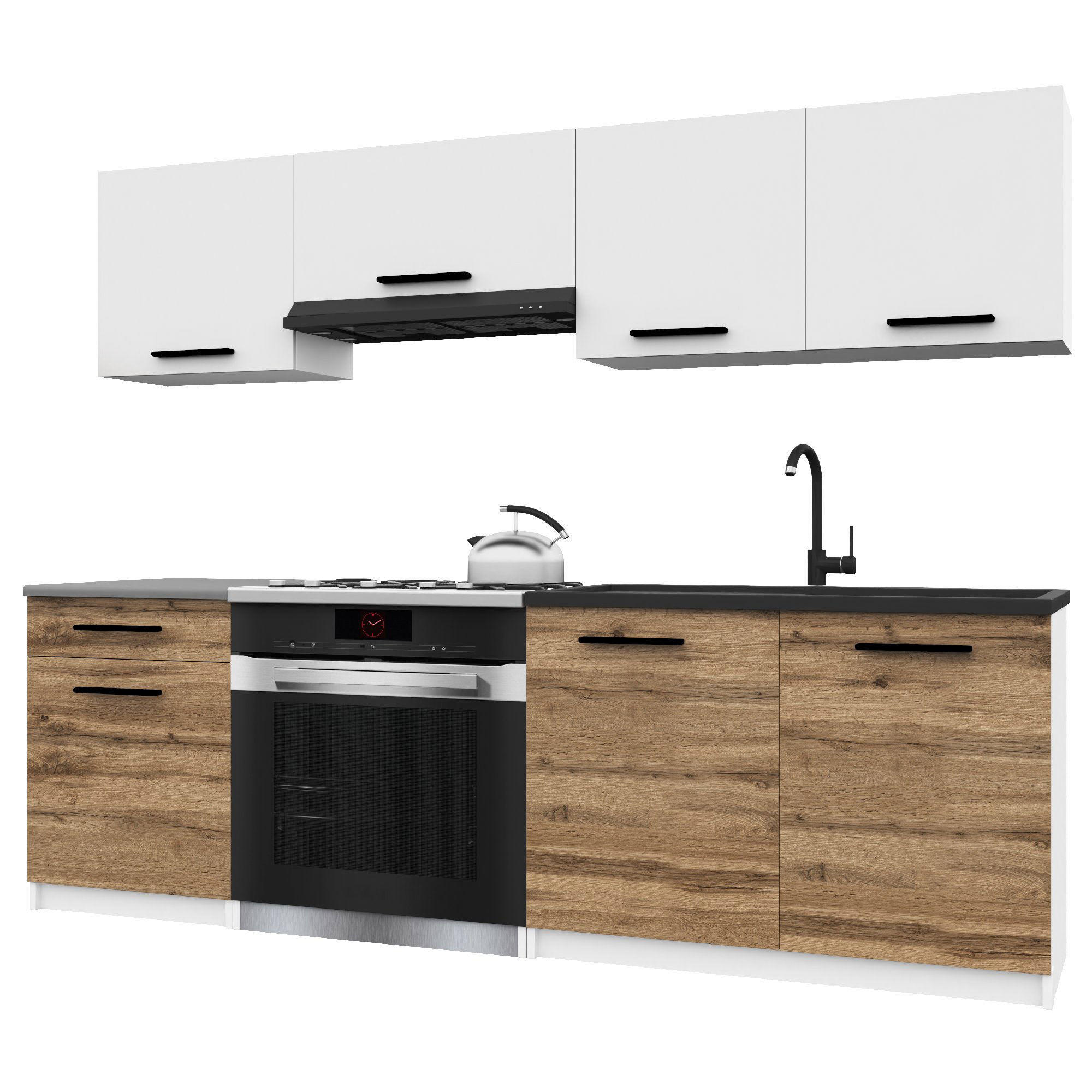 KÜCHENZEILE Italia 1 180 cm, mit Arbeitsplatten, Weiß-Goldbraun Matt - Weiß/Braun, Holz (180/143/60cm) - B BELINI GROUP