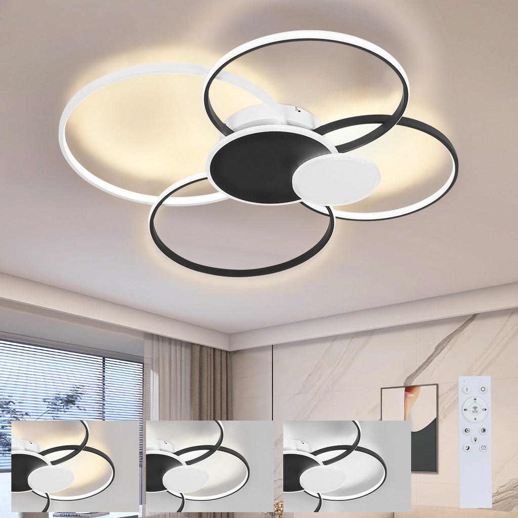 Thumbnail - ZMH Led-Deckenleuchte, Schwarz, Metall, Mode, Oval, 92x11x94 cm, Lampen & Leuchten, LED Beleuchtung, LED-Deckenleuchten