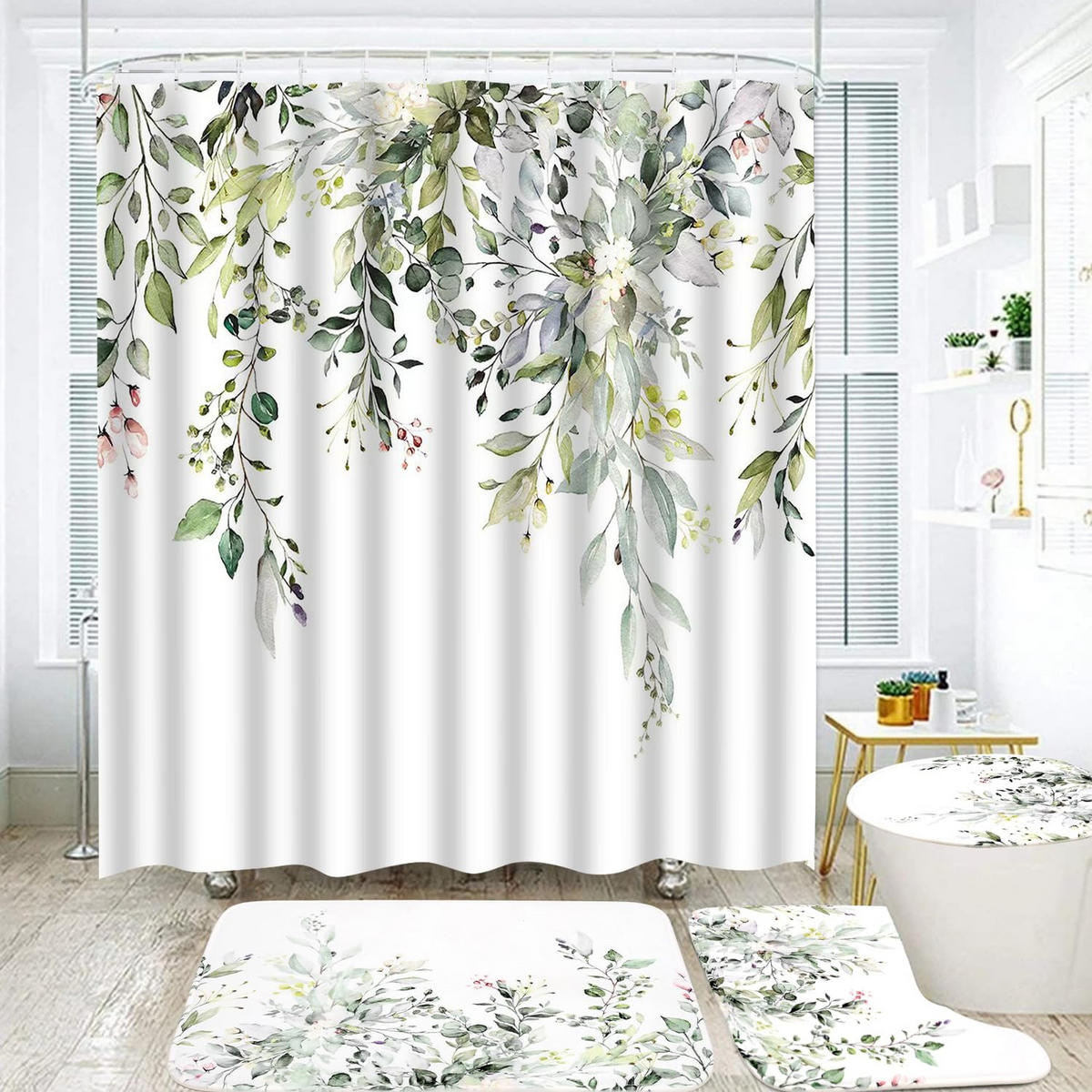 DUSCHVORHANG Grün Polyester Digitaldruck wasserdicht mit Haken ohne Bohren - Grün, Textil (180/180cm) - MCBOSON