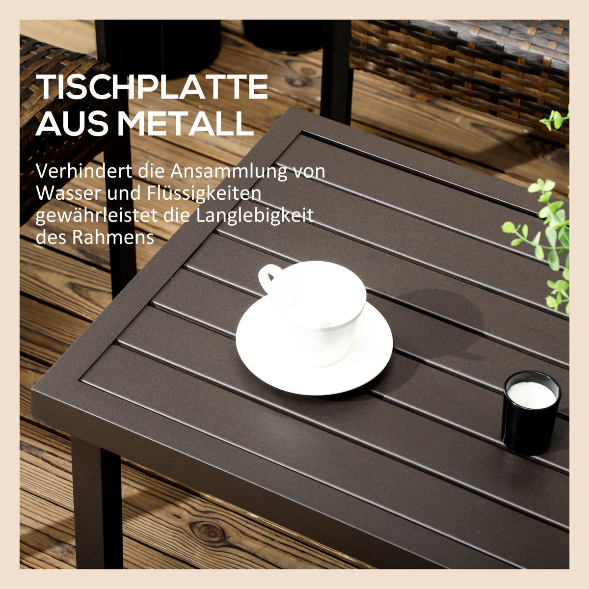 KAFFEETISCH, für Balkon, Braun,Stahl - Braun, Metall (91/51/46cm) - Outsunny