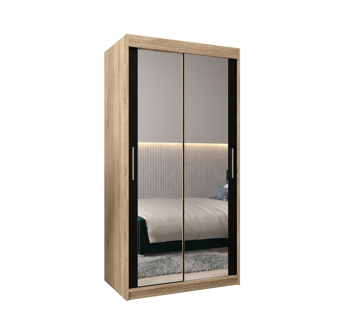 SCHWEBETÜRENSCHRANK 200/120/62 2-türig - Silberfarben/Schwarz, Holz/Kunststoff (120/200/62cm) - Abiks Möbel