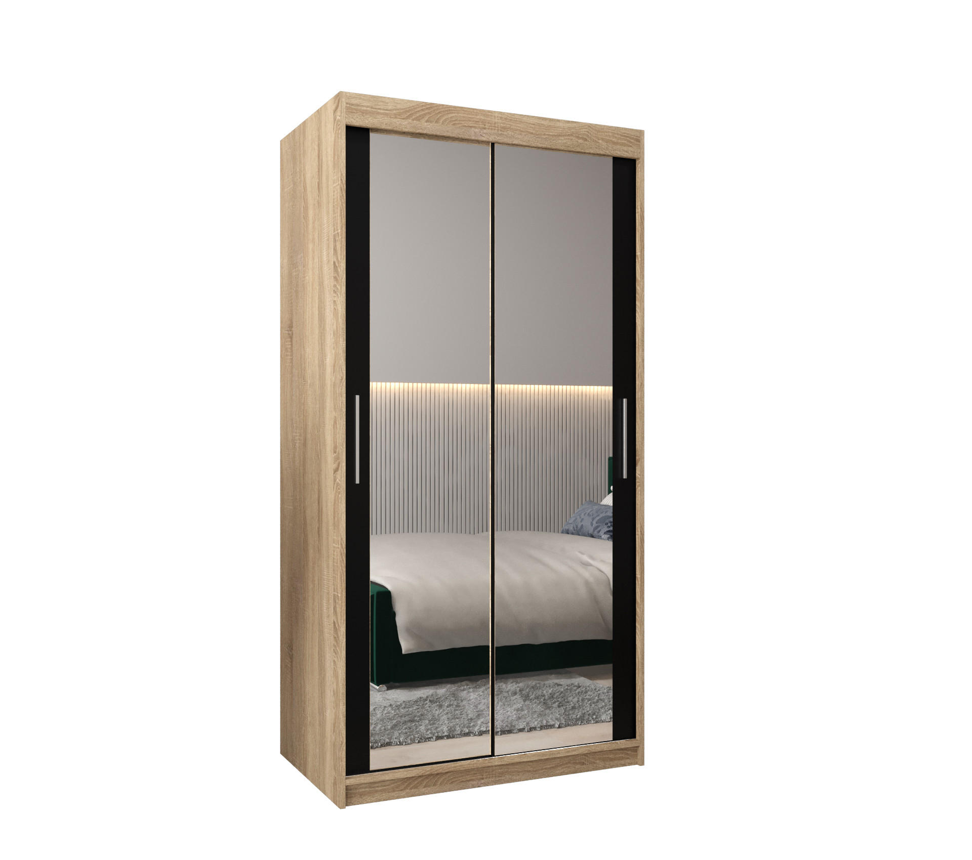 Abiks Möbel SCHWEBETÜRENSCHRANK Sonoma Eiche, Schwarz 120cm × 62cm × 200cm