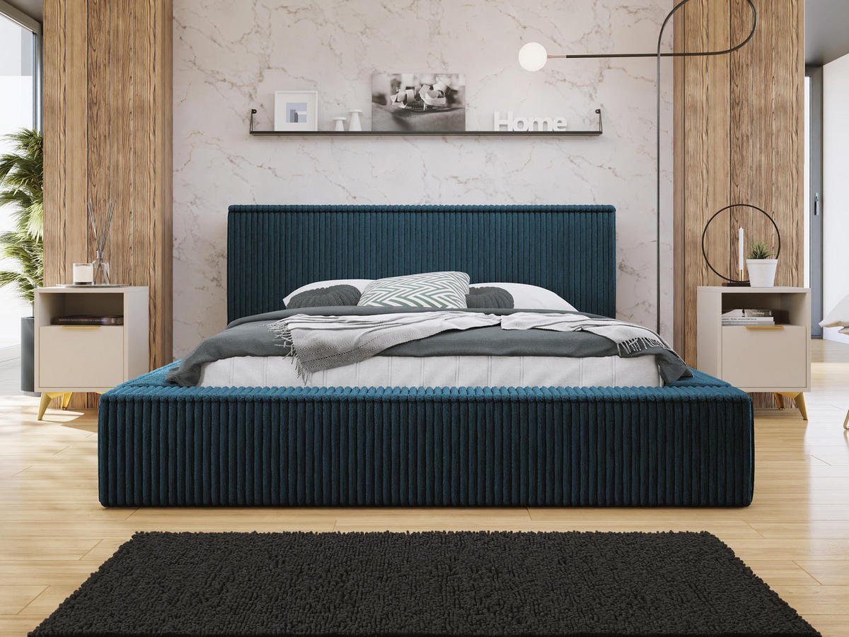 POLSTERBETT Glexi - Dunkelblau, Holz/Textil (180/200cm) - MIRJAN24
