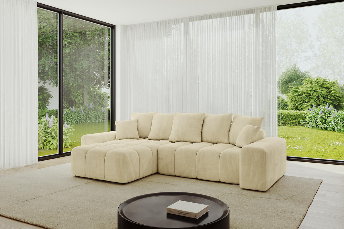 ECKSOFA Ottomane links/rechts ENIL-L 290x175x84 Beige Velours - Beige, Holzwerkstoff/Kunststoff (290/175cm) - ALTDECOR