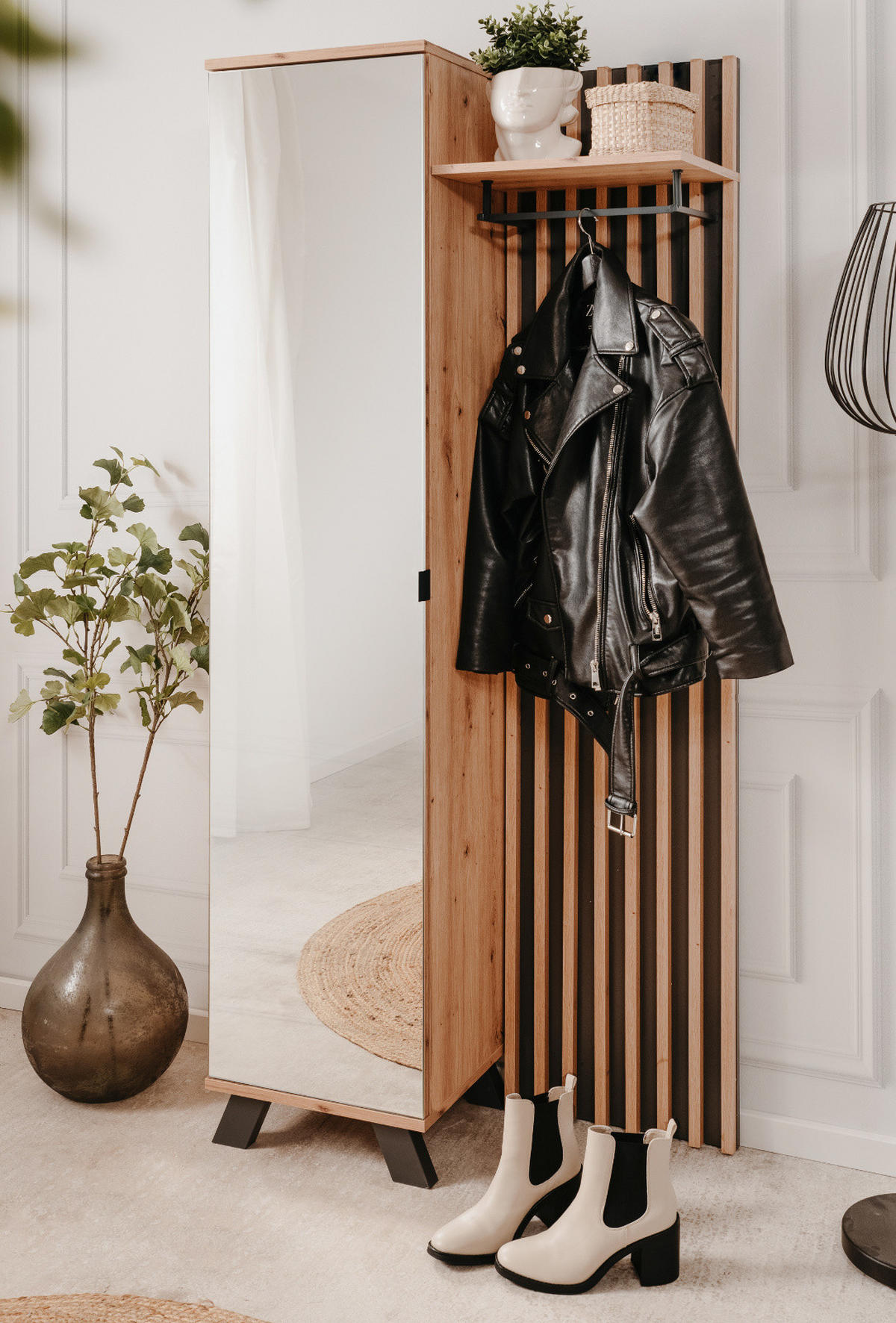 GARDEROBE Eiche Artisan, grau 80 cm, Kompaktgarderobe mit Spiegel - Eichefarben/Anthrazit, Holzwerkstoff/Metall (80/190/37cm) - Furn.Design