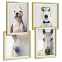 BILDER SET 4er Set - 50x50 cm & 40x60 cm Goldrahmen - Elegante Porträts von Hunden und Pferden - Goldfarben, Kunststoff (50/50cm) - TULUP