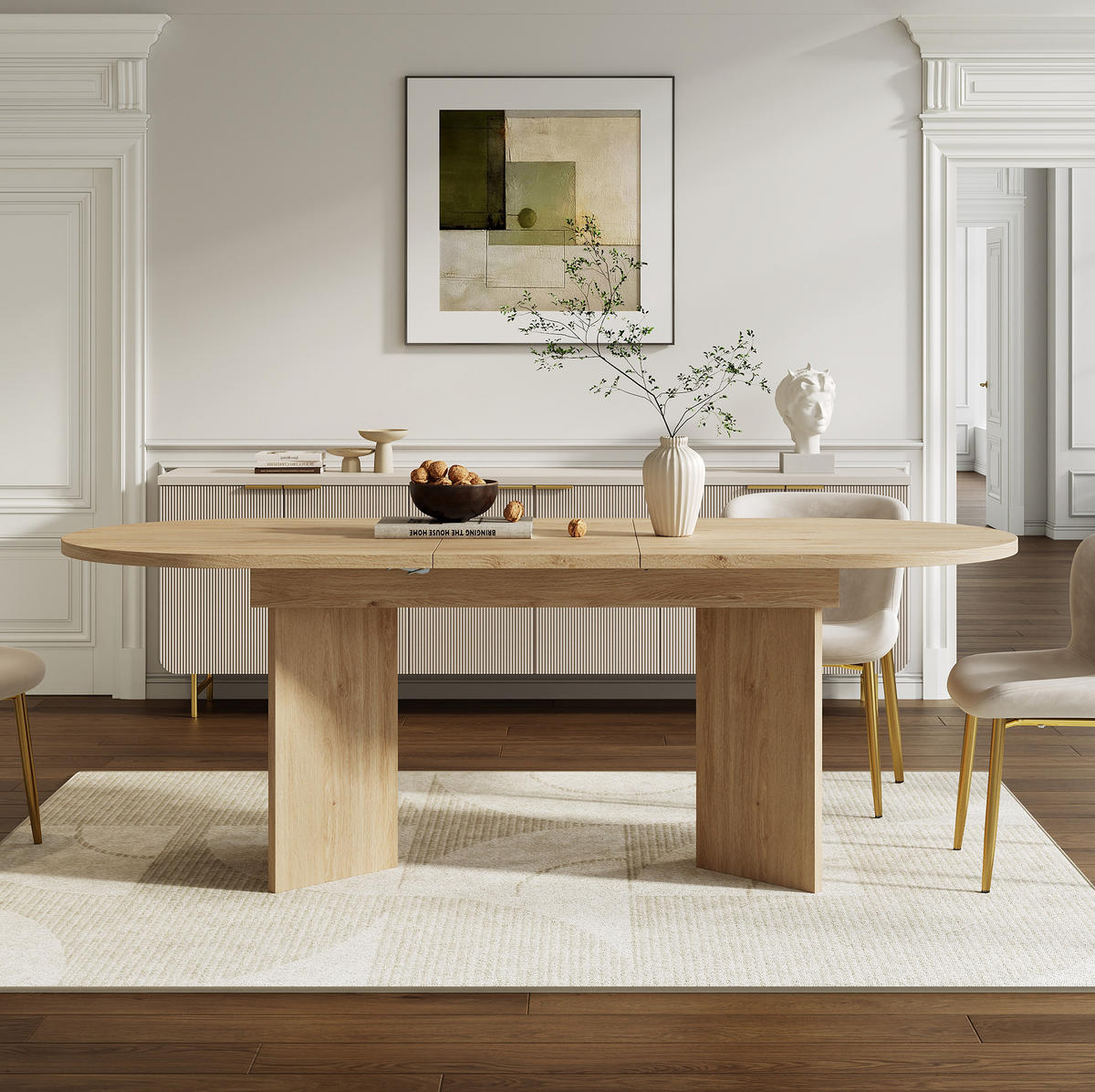 ESSTISCH Ausziehbarer 140/180/90 cm eichefarben mit abgerundeten Ecken aus MDF - Eichefarben, Holzwerkstoff (180/90/75cm) - OKWISH