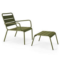 RELAXSESSEL MIT HOCKER 2-tlg., Khakigrün - Grün, Metall (64/72/60cm) - Oviala