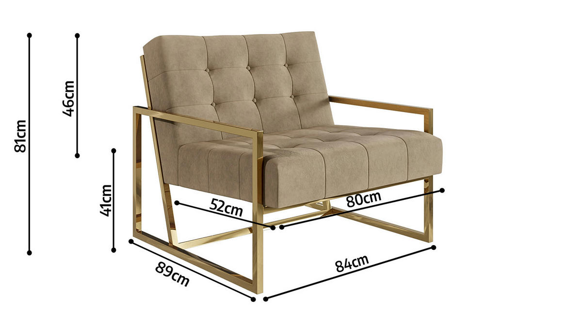 LOUNGESESSEL Duban Beige Samtstoff - Beige/Goldfarben, Holz/Textil (84/81/89cm) - S-Style Möbel