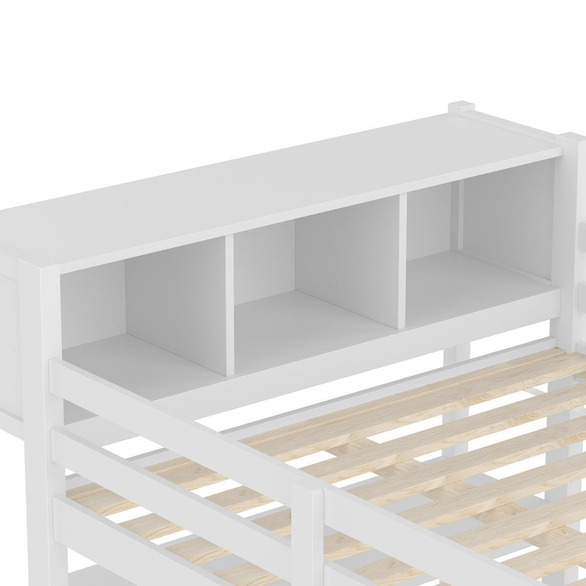 HOCHBETT aus Kiefernholz 140x200 cm Weiß mit Schreibtisch, Regalen und Kleiderschrank - Weiß, Holzwerkstoff (90/200cm) - Modfu