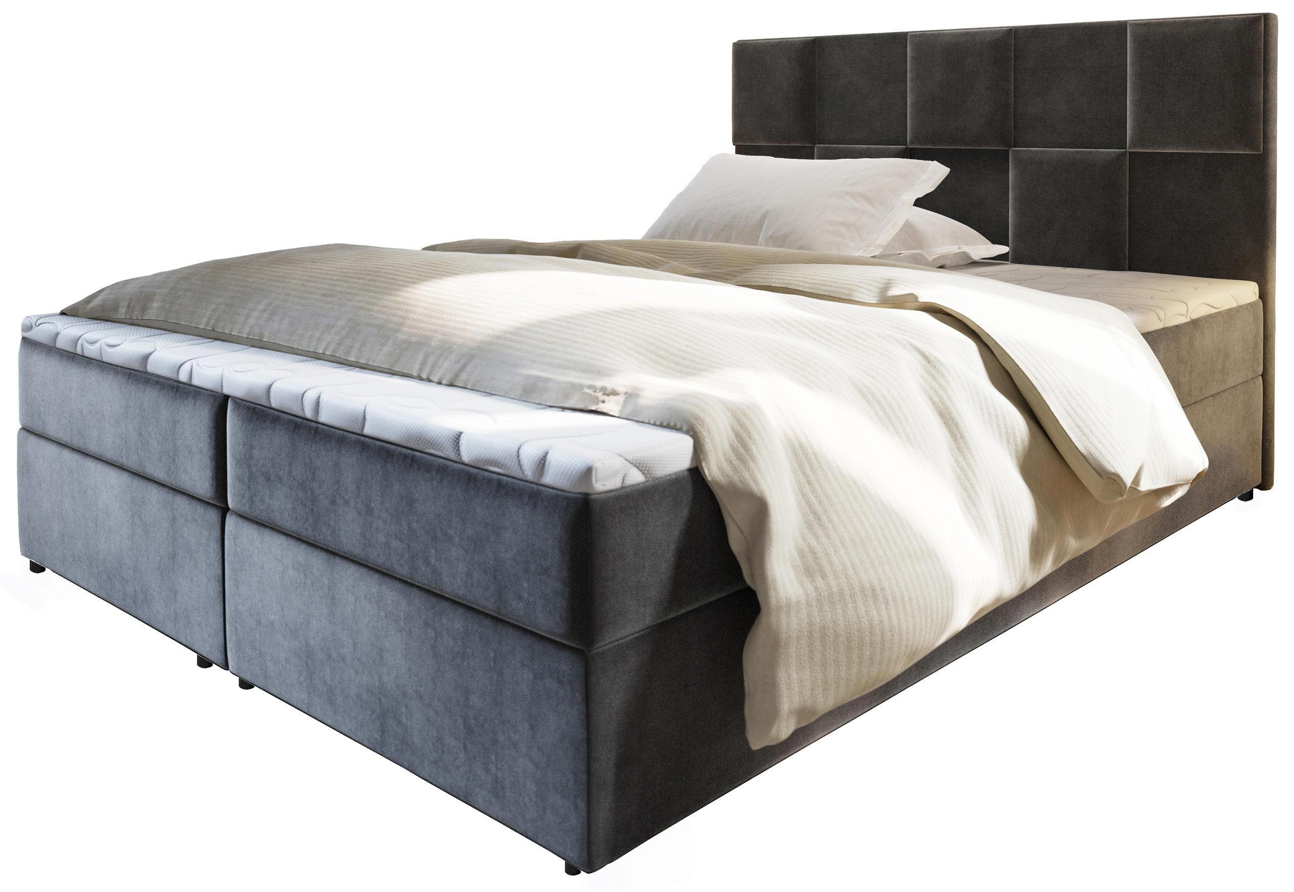 BOXBETT PRATA 180x200 cm mit Matratze und Topper - Grau - Grau, Holz (180/200cm) - MASSENO