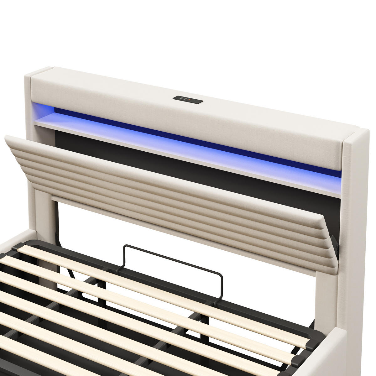 POLSTERBETT 180/200 cm in Beige mit Bettkasten, LED, USB und Type-C Leinen Design - Beige, Holzwerkstoff/Textil (180/200cm) - STILVORA