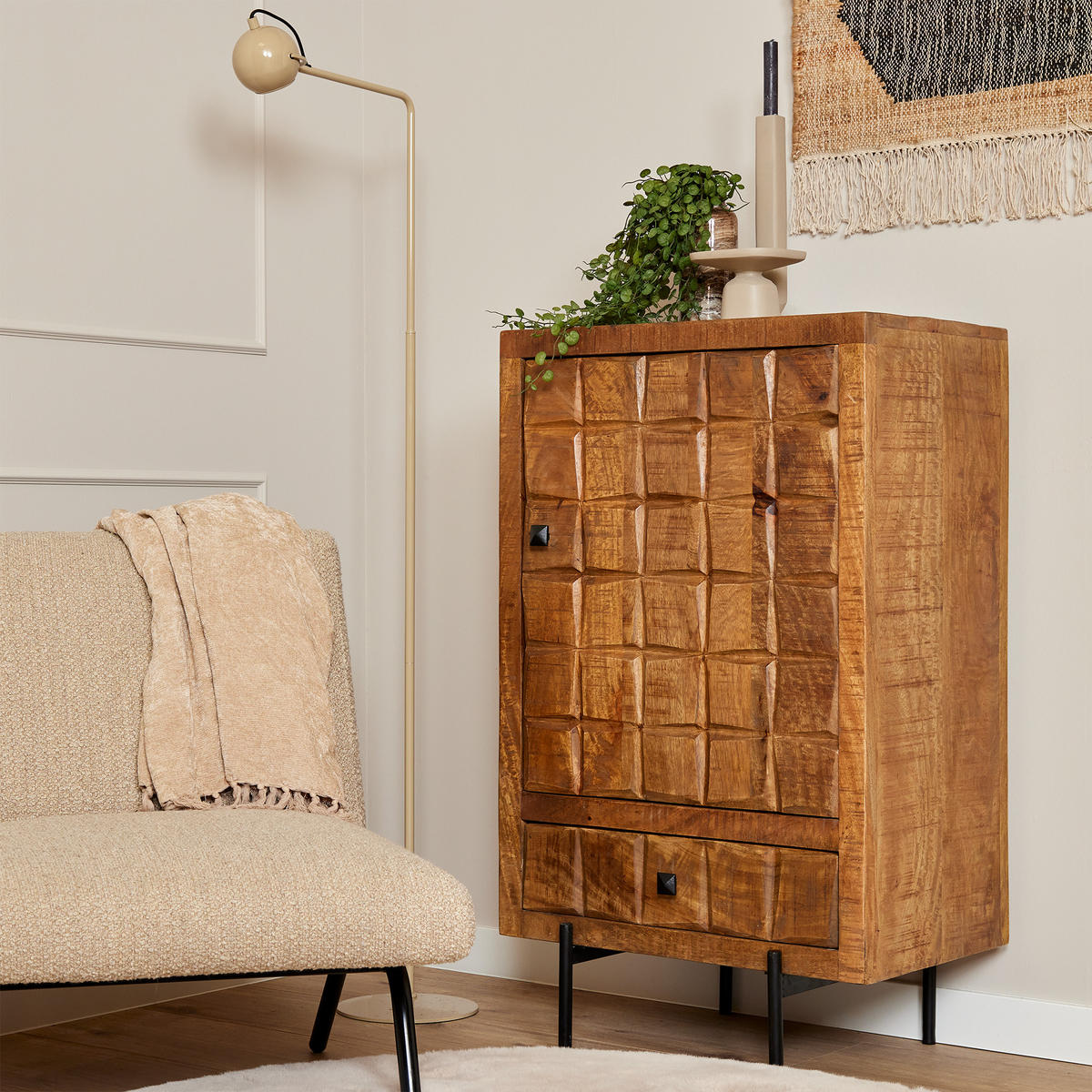 KOMMODE Savion Mangoholz 60 cm / 40 cm Natur - Naturfarben, Holz (60/103/40cm) - Villa Möbel