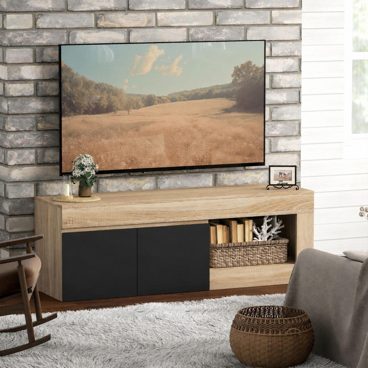 TV-MÖBEL Schwarz 1 Stück - Schwarz, Holzwerkstoff (140/48/40cm) - GiPP