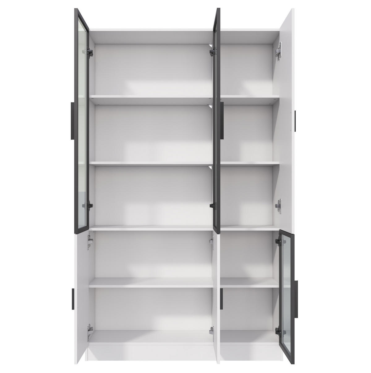 HIGHBOARD mit Glastüren 120/35/200 cm in Weiß mit LED-Beleuchtung - Weiß, Holzwerkstoff (120/200/35cm) - BEAOK