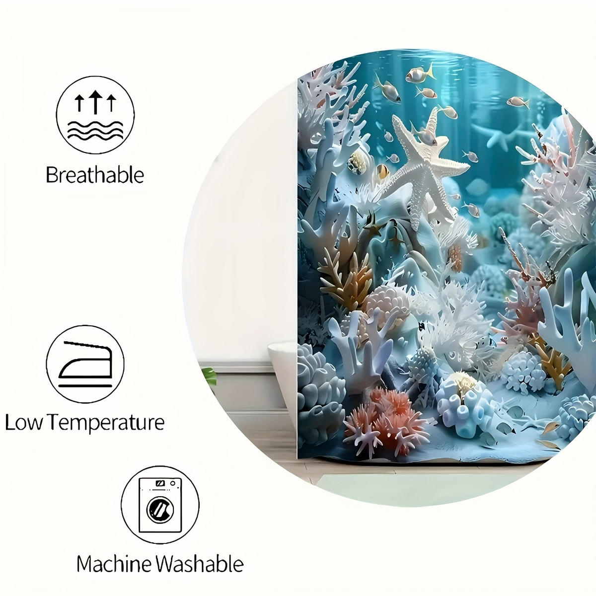 DUSCHVORHANG Badezimmer wasserdicht schimmelresistent bedruckt mit Haken 150 x 180 cm - Blau, Textil (150/180cm) - MCBOSON