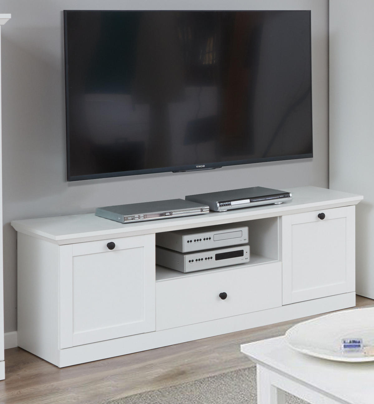 TV-LOWBOARD weiß 140 x 49 cm, Fernsehtisch im Landhaus-Stil - Silberfarben/Weiß, Holzwerkstoff/Metall (41/49/140cm) - Top.Furn