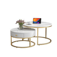 KONFERENČNÍ stolky z MDF 70x70x48/50x50x43,5 cm bílá sada 2 ks s mramorovým dekorem a zasouvacím designem - bílá, kompozitní dřevo (70/70/48cm) - Modfu