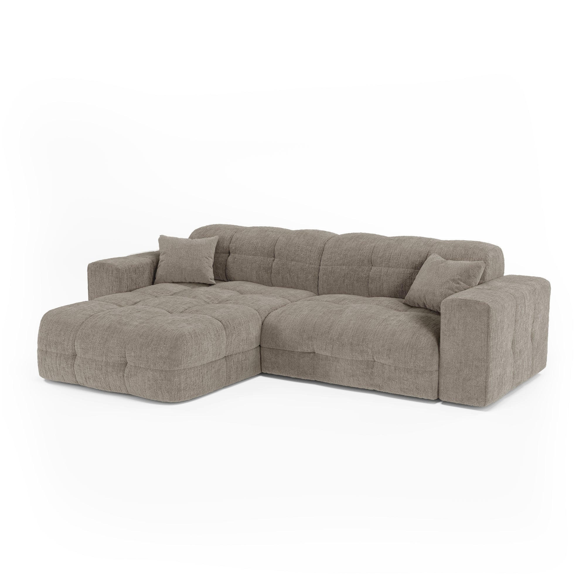 ECKSOFA (links) COCOON Geprägter Samt Taupe 230cm - Taupe, Textil (230/155cm) - Premium Interiors