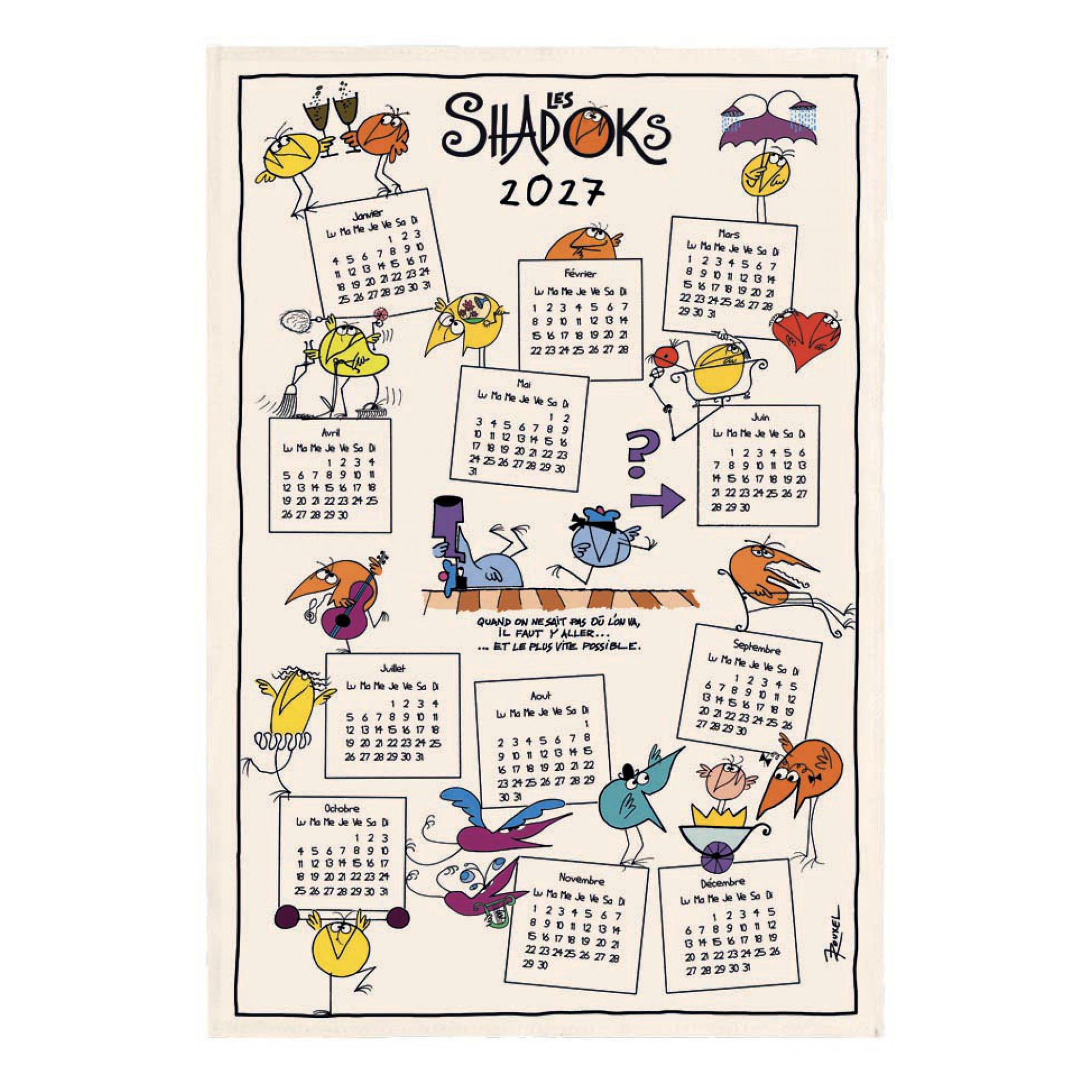 GESCHIRRTUCH Shadoks Calendrier 2027 ekrü 48 x 72 cm - Weiß, Textil (48/72cm) - Winkler