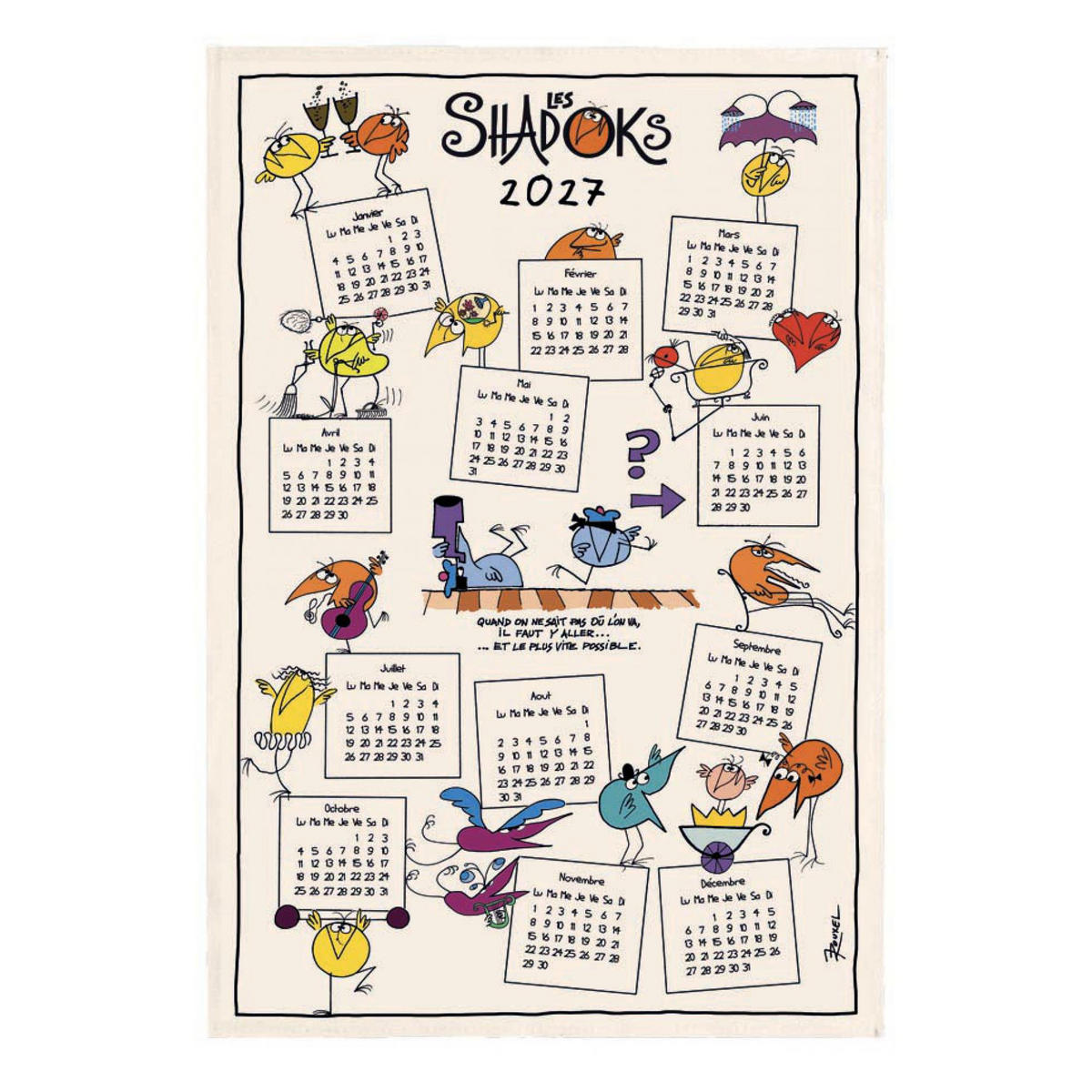 GESCHIRRTUCH Shadoks Calendrier 2027 ekrü 48 x 72 cm - Weiß, Textil (48/72cm) - Winkler