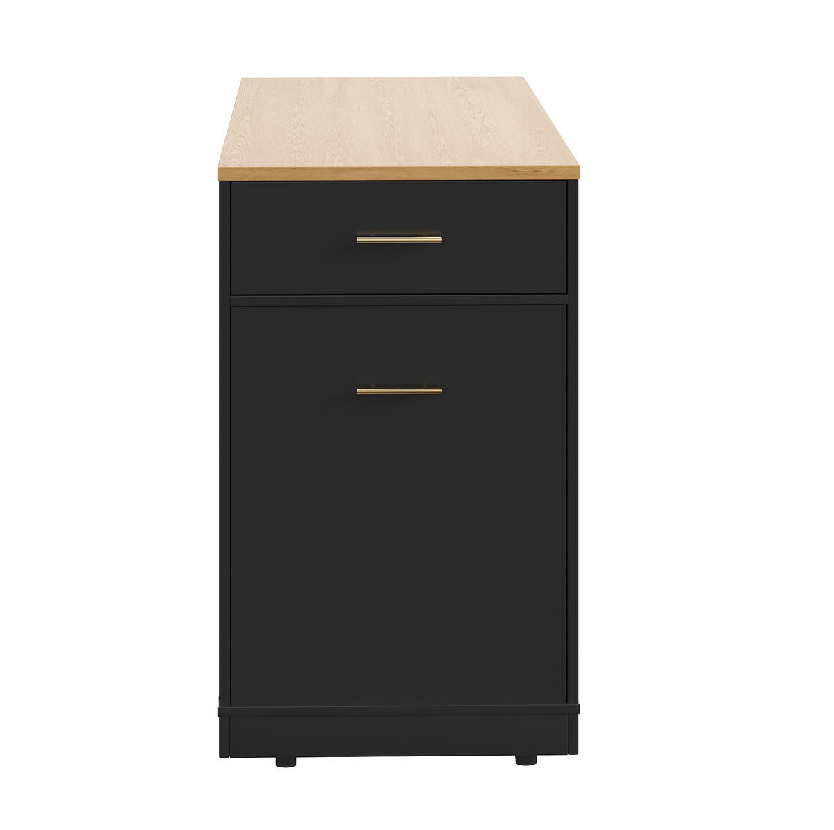 KÜCHENINSEL aus MDF und Metall 120x50x92 cm Schwarz mit Rollen, Abfallfach und 3 Schubladen - Schwarz, Holzwerkstoff (120/92/50cm) - Modfu