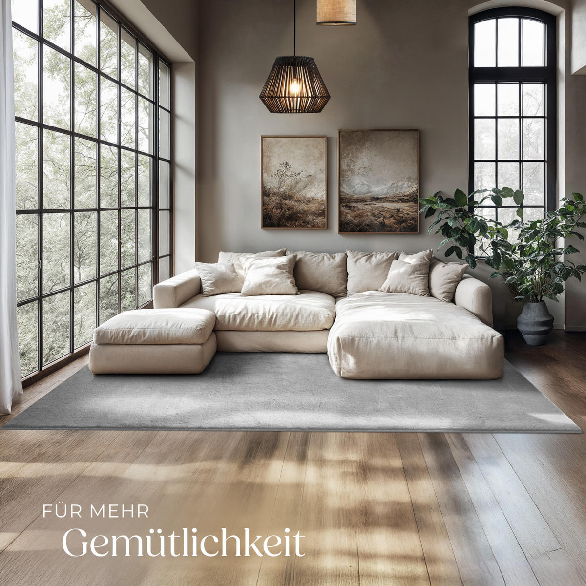 KURZFLORTEPPICH Soft Zone,rutschfeste Unterseite,grau - Grau, Kunststoff (230/160cm) - tectake