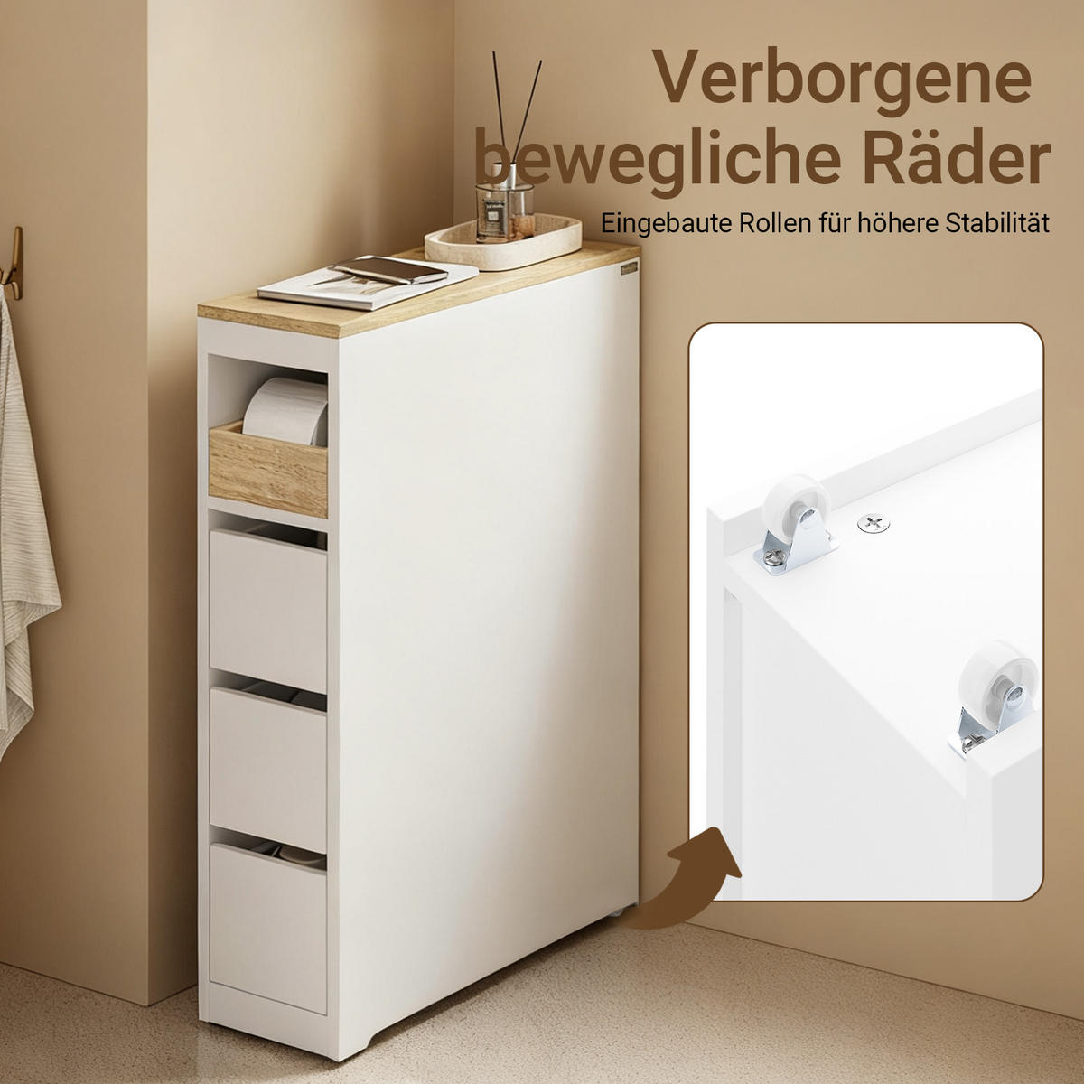 NISCHENSCHRANK mit 3 Schubladen, Weiß 60x20x82,3cm - Weiß, Holzwerkstoff (20/82.5/60cm) - SoBuy