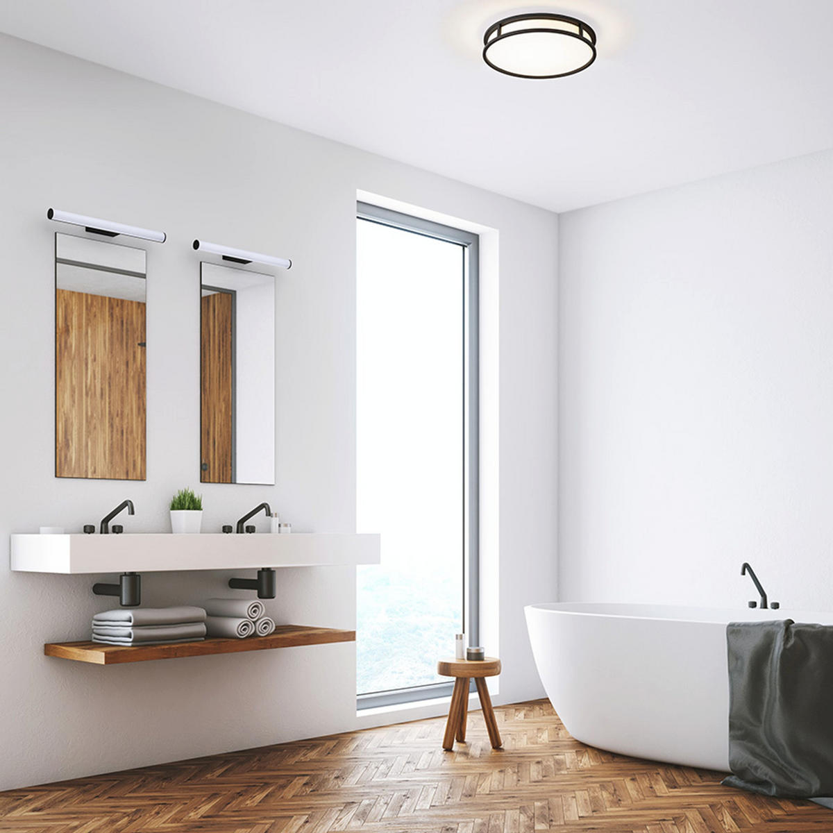 DECKENLEUCHTE GRANDE LED 35 Opalglas 24 W IP44 - Schwarz, Glas (37.5/37.5/86cm) - Rendl