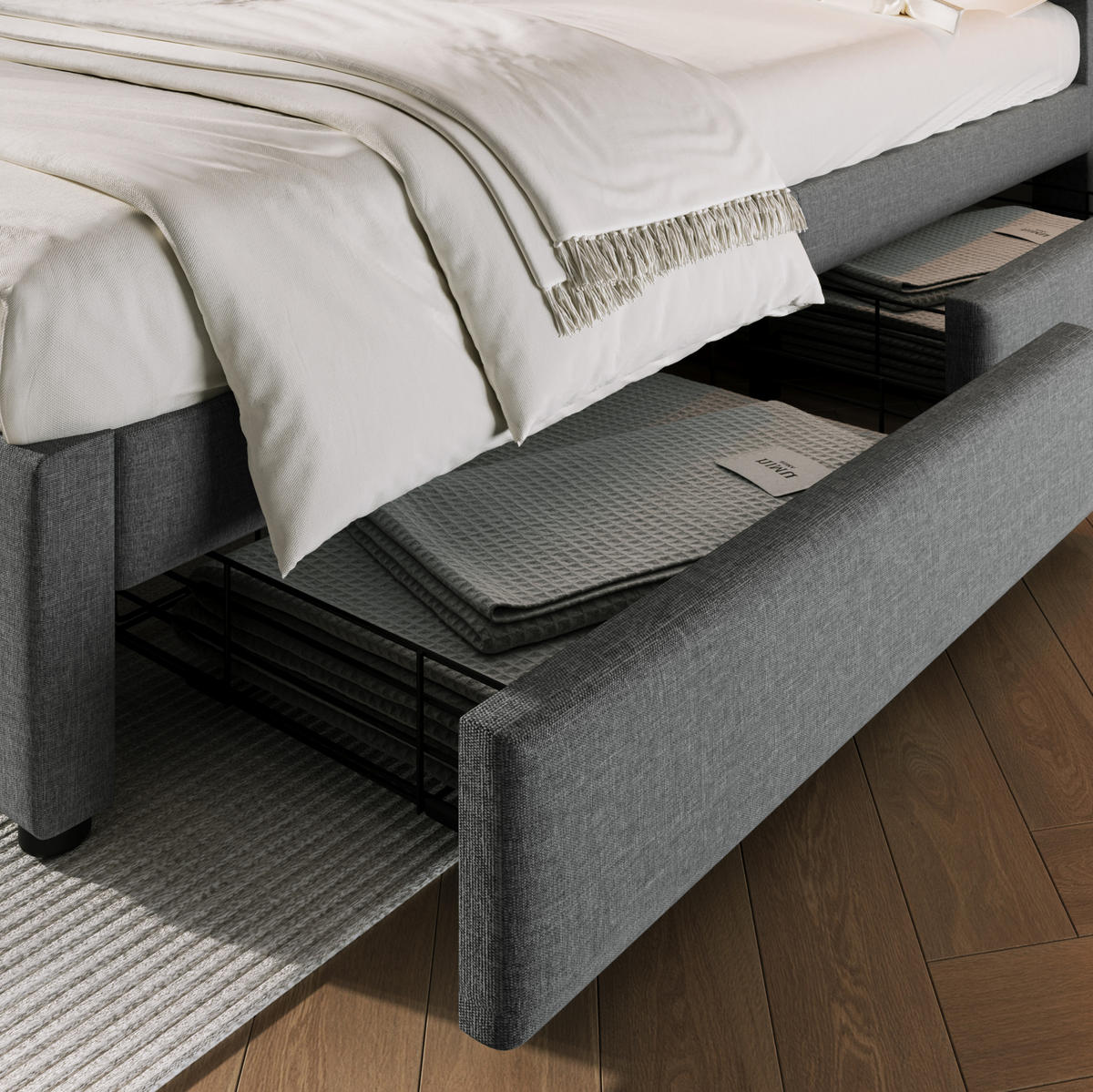 ČALÚNENÁ posteľ 160/200 cm, látka, sivá s nastaviteľným čelom a úložným priestorom - sivá, textil (160/200cm) - BEAOK