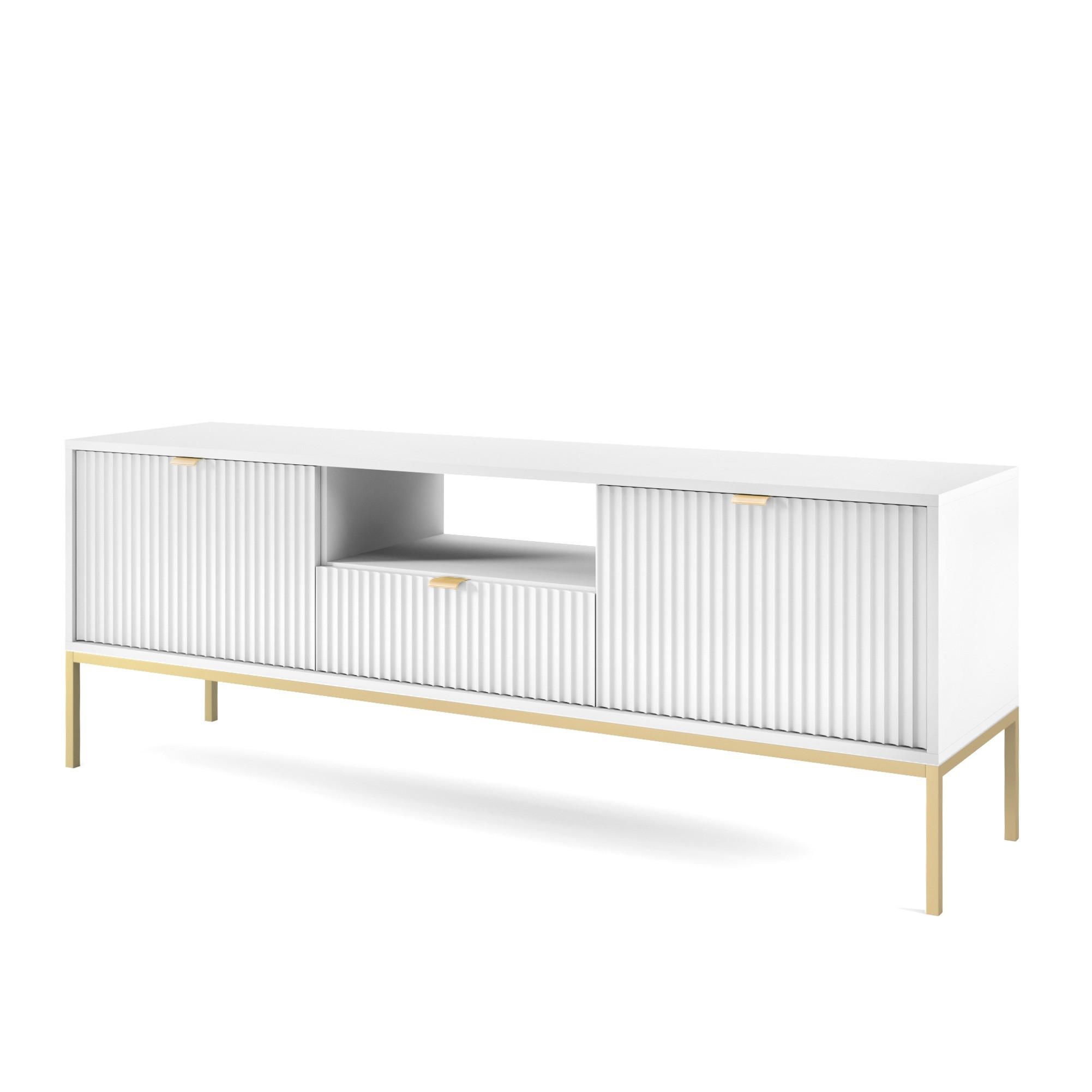 LOWBOARD STELLARE 154x39x56 cm mit 1 Schubladen und 2 Türen Weiß - Goldfarben/Weiß, Holzwerkstoff (154/56/39cm) - MASSENO