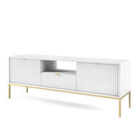 LOWBOARD STELLARE 154x39x56 cm mit 1 Schubladen und 2 Türen Weiß - Goldfarben/Weiß, Holzwerkstoff (154/56/39cm) - MASSENO