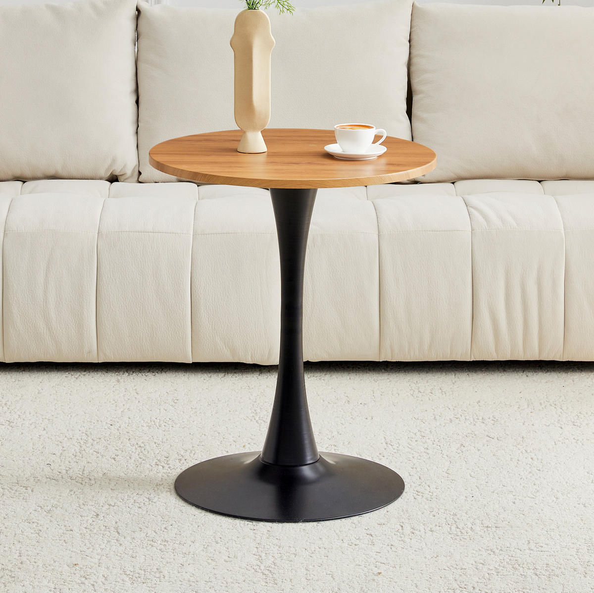 BEISTELLTISCH rund 60/60/72 cm Schwarz Holzoptik aus MDF mit Metallfuß - Naturfarben, Holzwerkstoff (60/60/72cm) - OKWISH