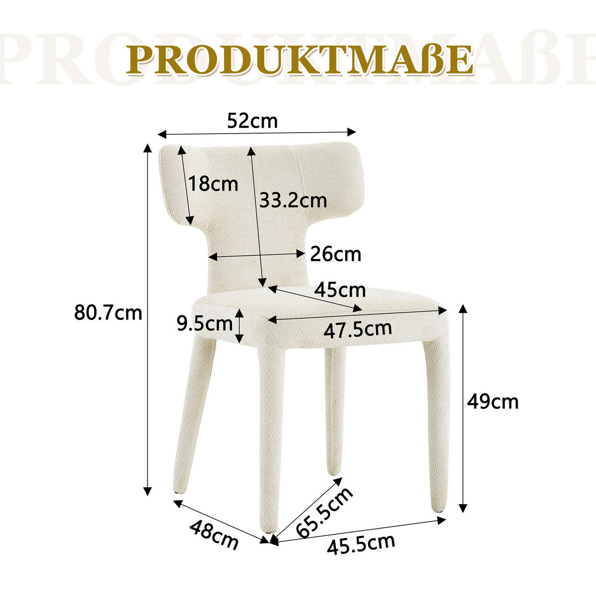 ESSZIMMERSTÜHLE 2er Set Stoff Polsterstuhl mit T-Rückenlehne & Metallbeinen - Weiß, Textil (45/80.7/47.5cm) - Urban Meuble