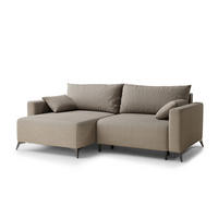 ECKSOFA MIT SCHLAFFUNKTION Leon Beige Samtstoff - Beige/Schwarz, Holz/Holzwerkstoff (148/239cm) - Maison de Reve