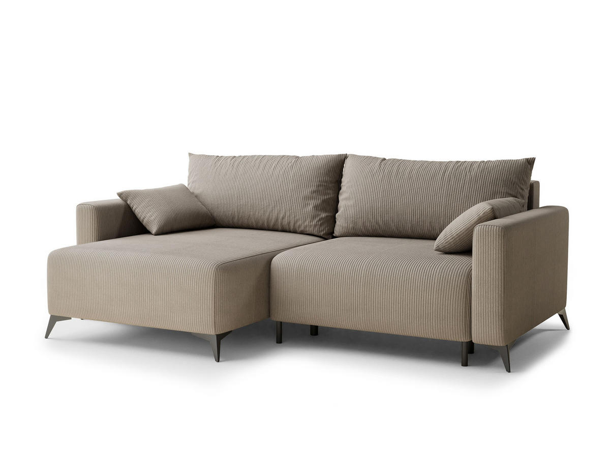 ECKSOFA MIT SCHLAFFUNKTION Leon Beige Samtstoff - Beige/Schwarz, Holz/Holzwerkstoff (148/239cm) - Maison de Reve