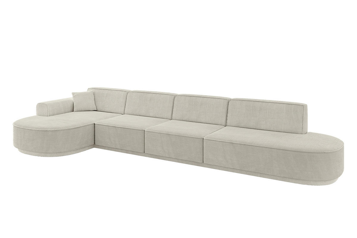 ECKSOFA Ottomane Links MARI-L3 - 402x163x81 cm Hellgrau Cord - Hellgrau/Schwarz, Holzwerkstoff/Kunststoff (165/406cm) - ALTDECOR