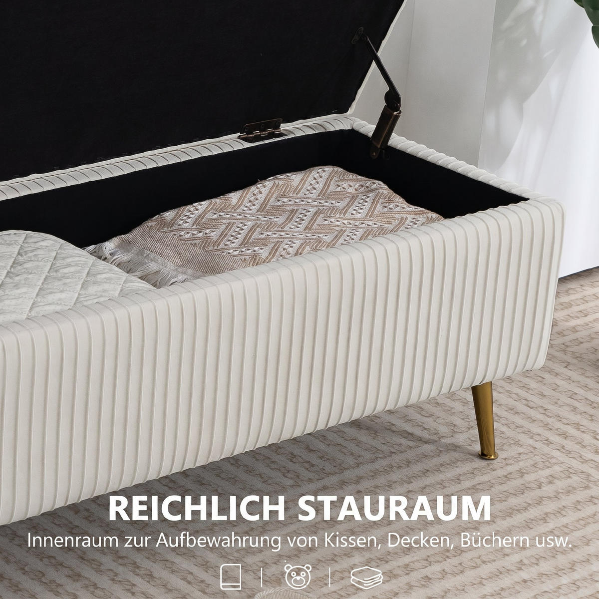 SITZTRUHE Mehrschichtholz Schaumstoff Samt Eisen Cremeweiß - Goldfarben/Creme, Textil/Metall (44.5/46/110cm) - HOMCOM