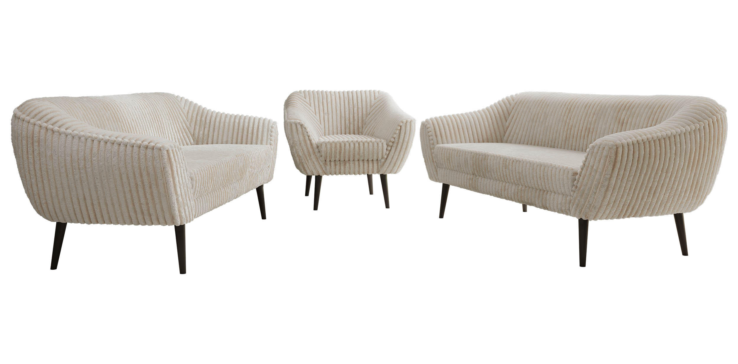 SITZGARNITUR PIRS 3+3+1 - Beige Cord - Schwarze Beine - Beige/Creme, Holzwerkstoff/Textil (180/75/74cm) - MKS