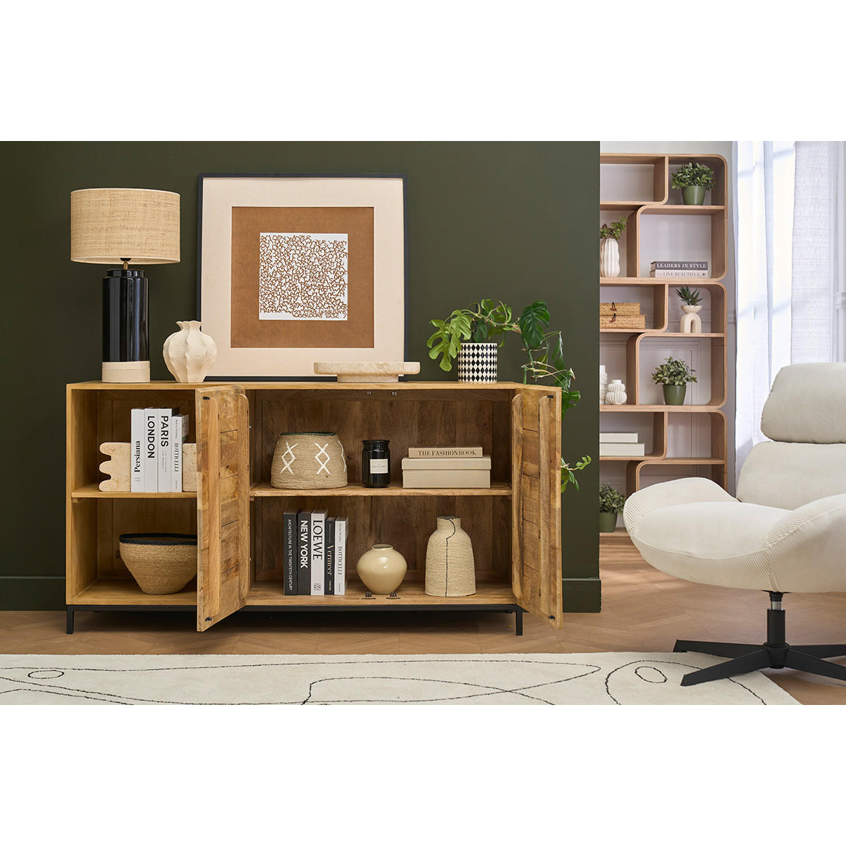 SIDEBOARD Industrie-Stil Mangoholz Metall YPSTER - Dunkelbraun, Holz (45/80/145cm) - Miliboo
