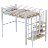 HOCHBETT 140/200 cm in Weiß – mit Treppe und Stauraum unter dem Bett - Weiß, Metall (140/200cm) - BEAOK