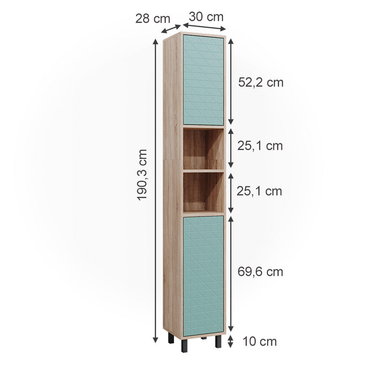 BADSCHRANK Agasta Mintgrün 30 x 190.3 cm - Mintgrün, Holzwerkstoff (30/190.3/28cm) - Vicco