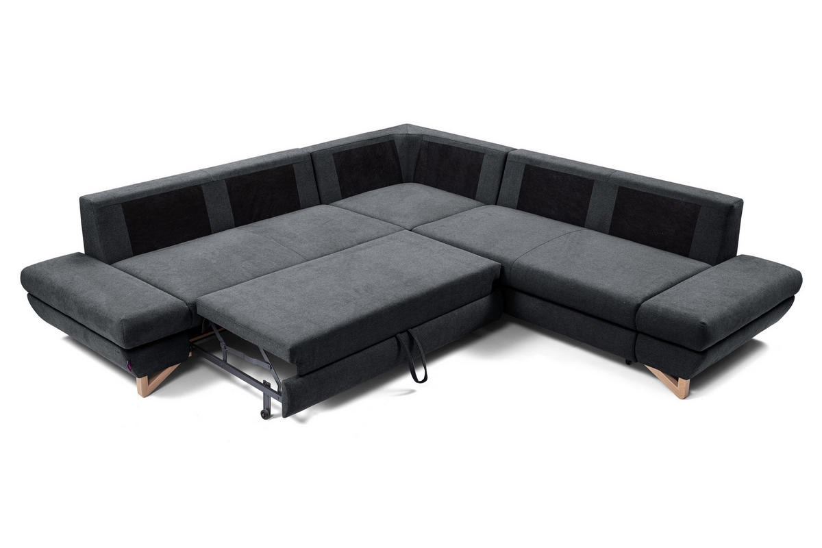 ECKSOFA CASA III L-S Anthrazit Plüsch-Stoff mit Schlaffunktion - Anthrazit, Holz (272/272cm) - MASSENO