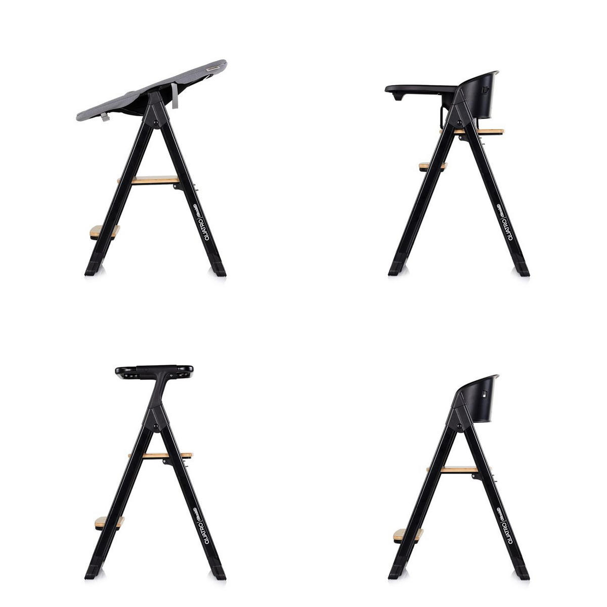 HOCHSTUHL Quatro 4 in 1 dunkelgrau Babywippe, Lernturm, Tablett, verstellbare Fußstütze, 4-in-1-Funktion - Schwarz, Metall (49/95/65cm) - Chipolino